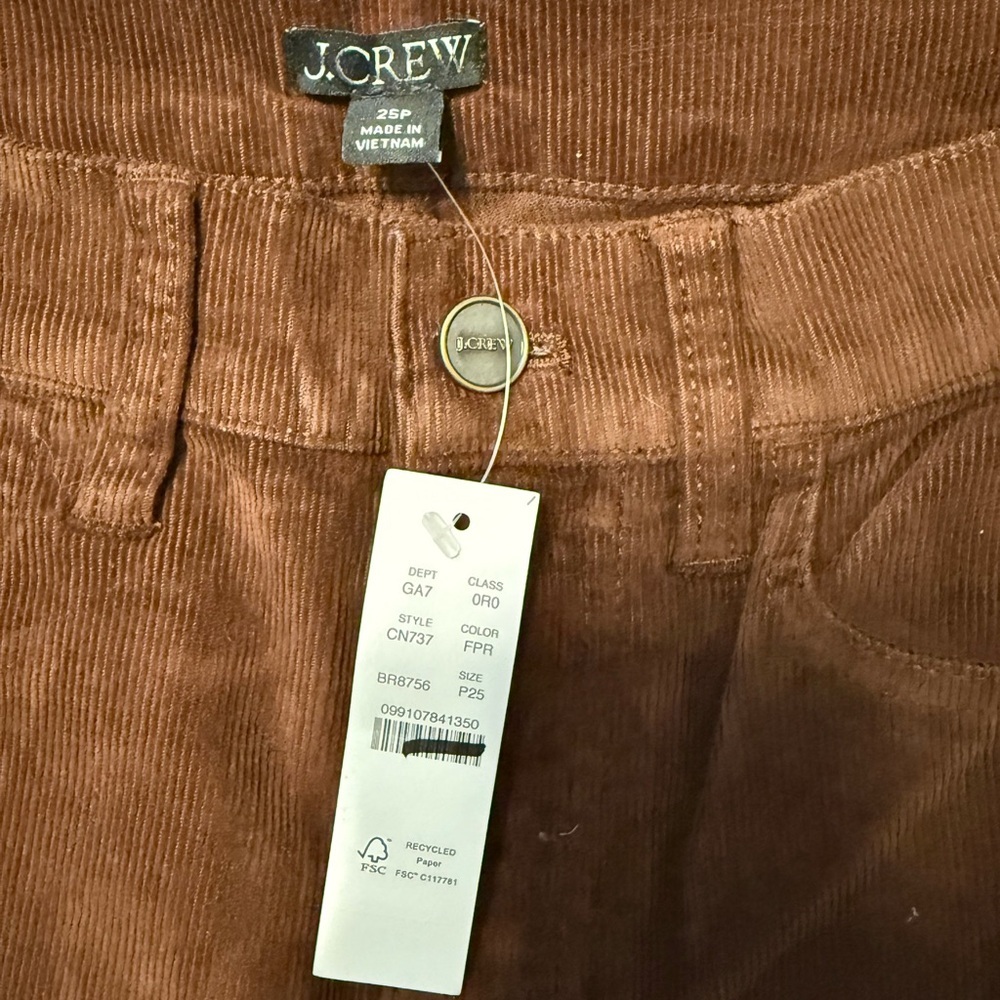 J. Crew Slim Wide Leg Stretch Corduroy Pants NWT 25P Brown - Picture 6 of 11